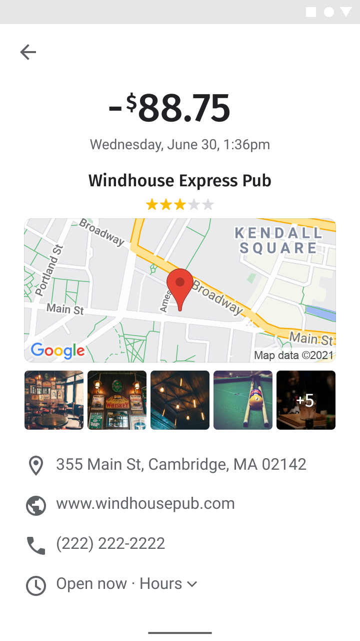 Exemple d'écran affichant les détails sur le marchand