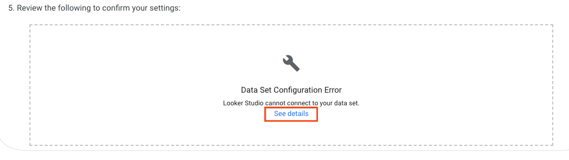 Error de configuración del conjunto de datos
