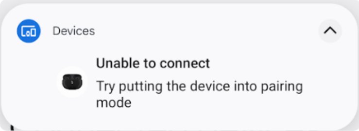 পরবর্তী পেয়ারিং ব্যর্থতার বিজ্ঞপ্তি। Subsequent Pairing Failure Notification.