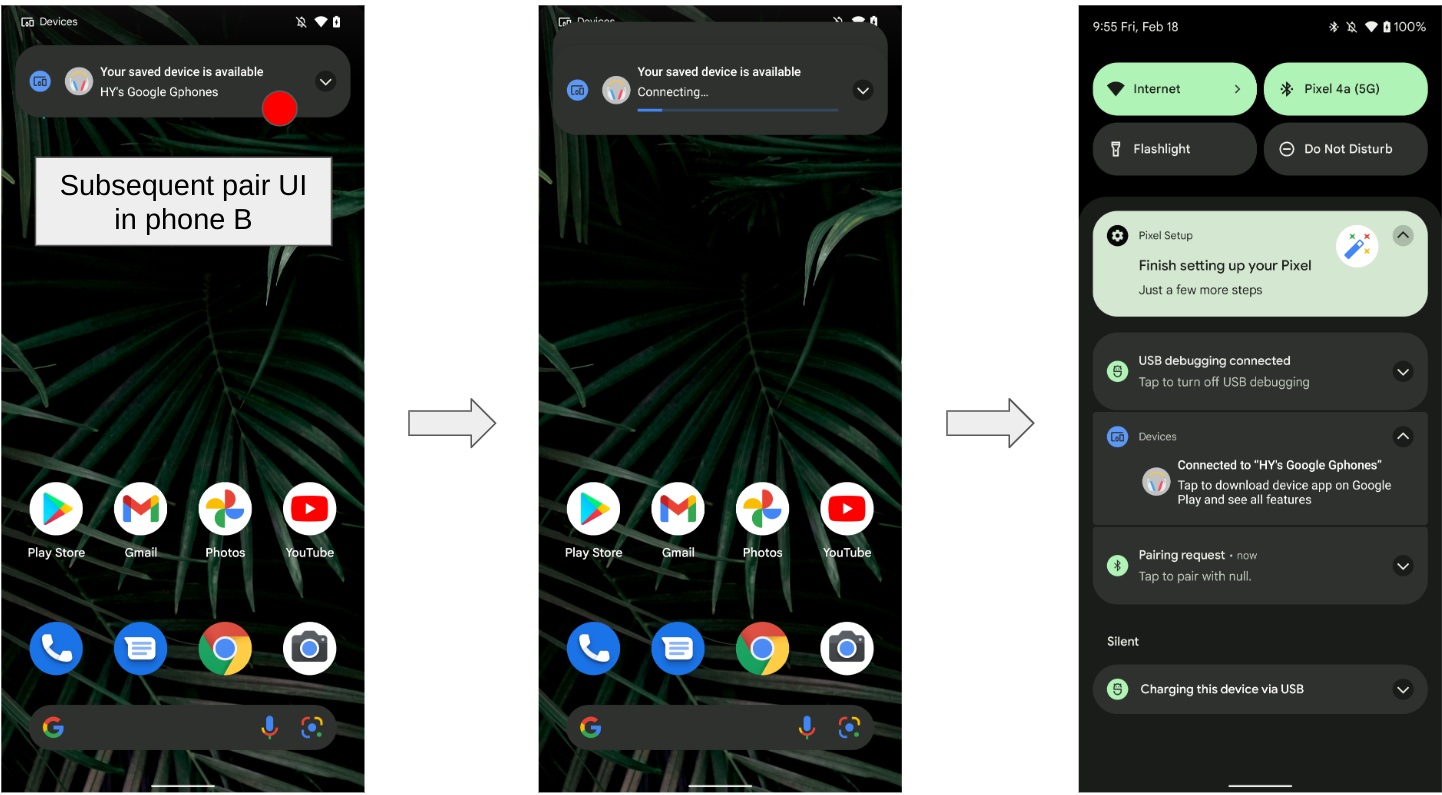 চিত্র 3: এটি পরবর্তী পেয়ারিং ডিভাইস B-এর জন্য বোতামের ক্রম দেখায়। Figure 3: This shows the button sequence for the subsequent pairing Device B.