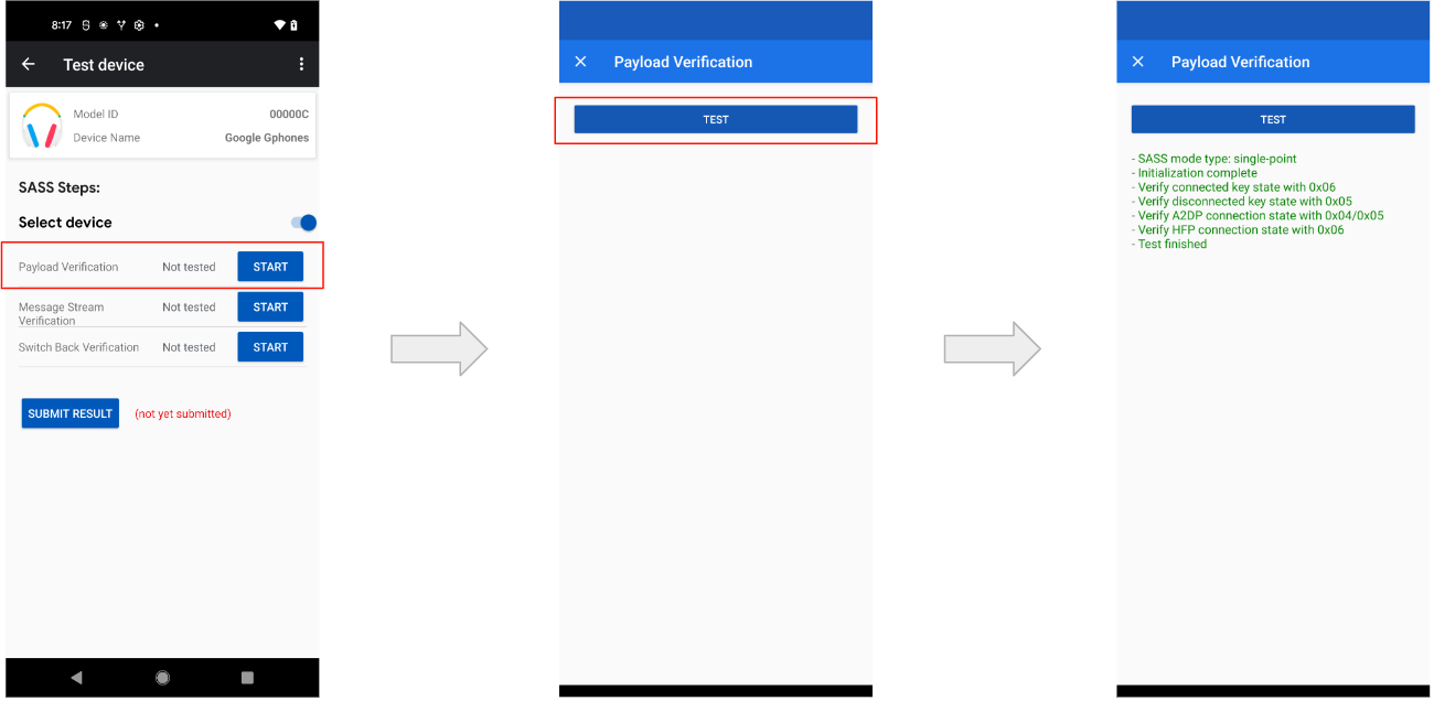 Figura 8: mostra os resultados do teste de verificação de payload para um exemplo de dispositivo.