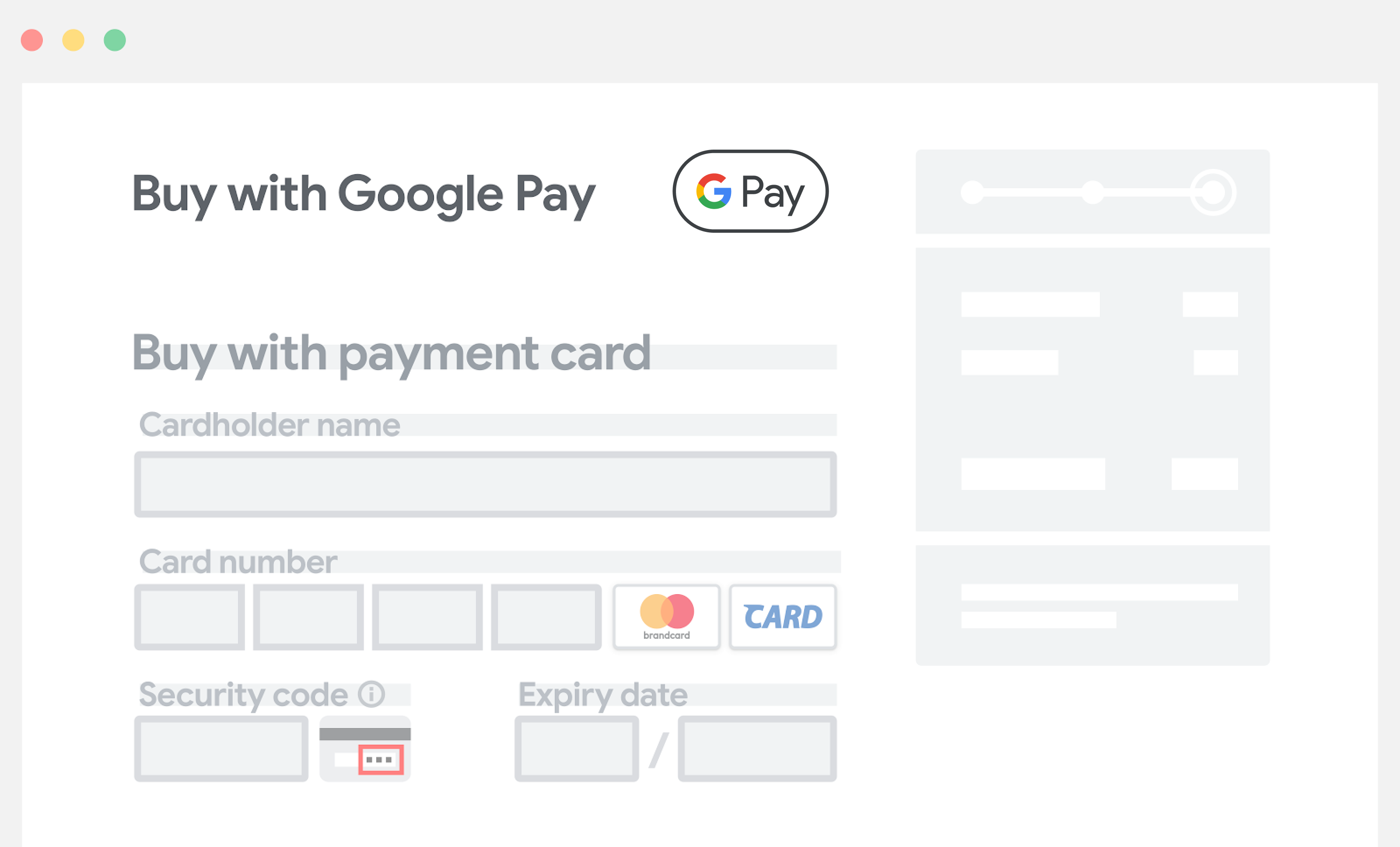 Placez Google Pay au-dessus des champs de saisie manuelle des informations de paiement.