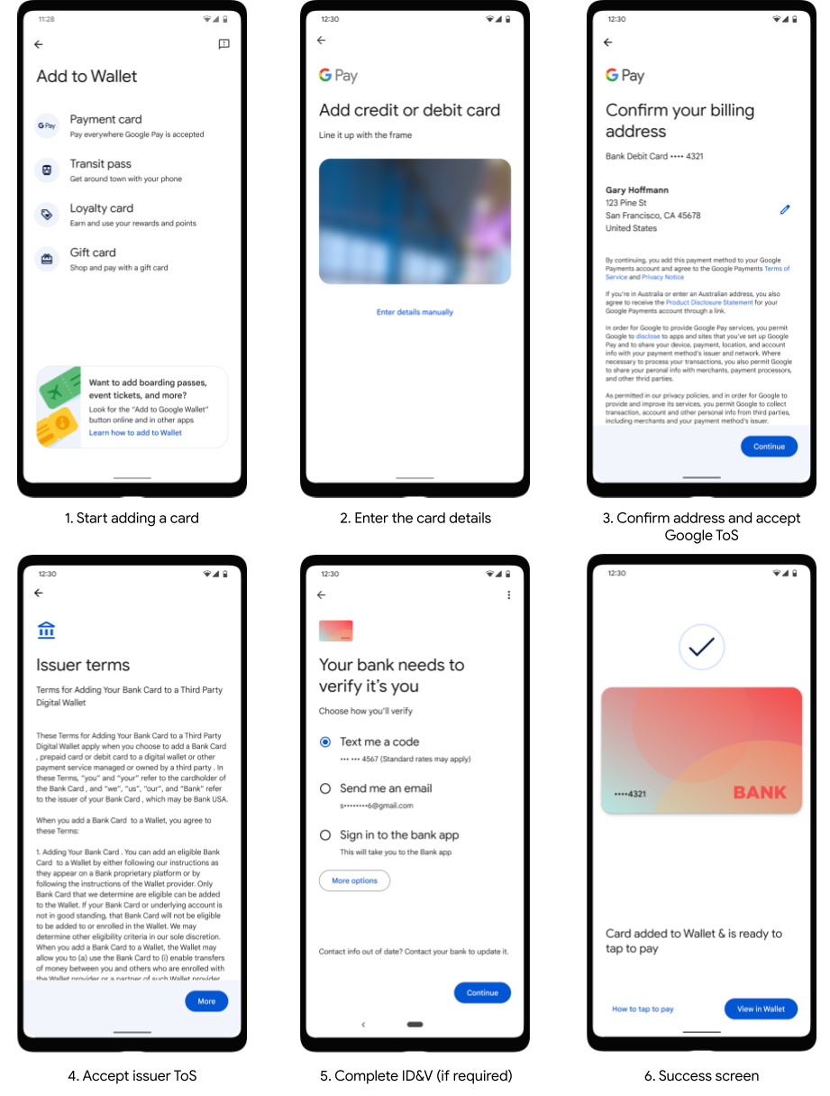 Fluxo de provisionamento do app Carteira do Google