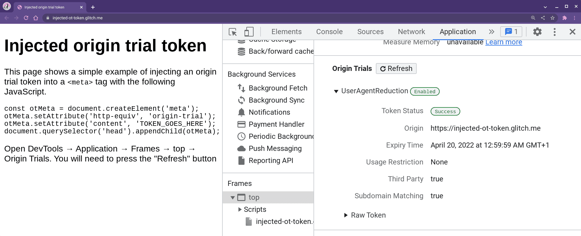 Affichage de l&#39;état de la phase d&#39;évaluation dans les outils de développement sous &quot;Applications&quot;