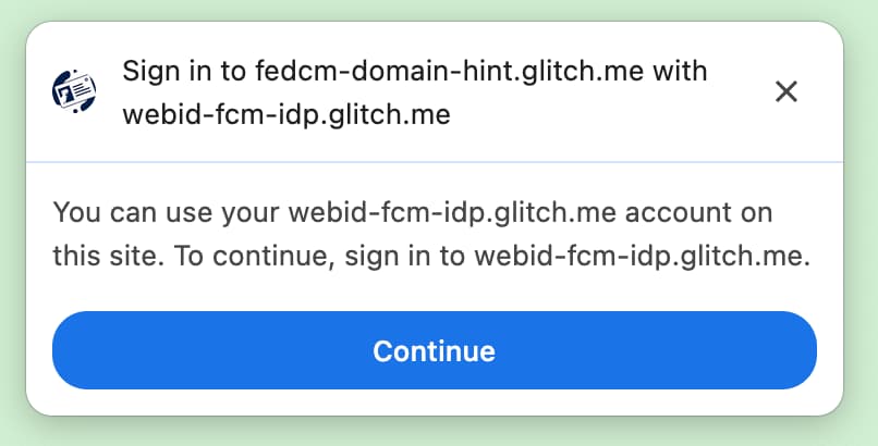 ตัวอย่างข้อความแจ้งให้เข้าสู่ระบบเมื่อไม่มีบัญชีที่ตรงกับ domainHint