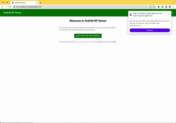 A user signs into an RP after signing in to the IdP using FedCM.