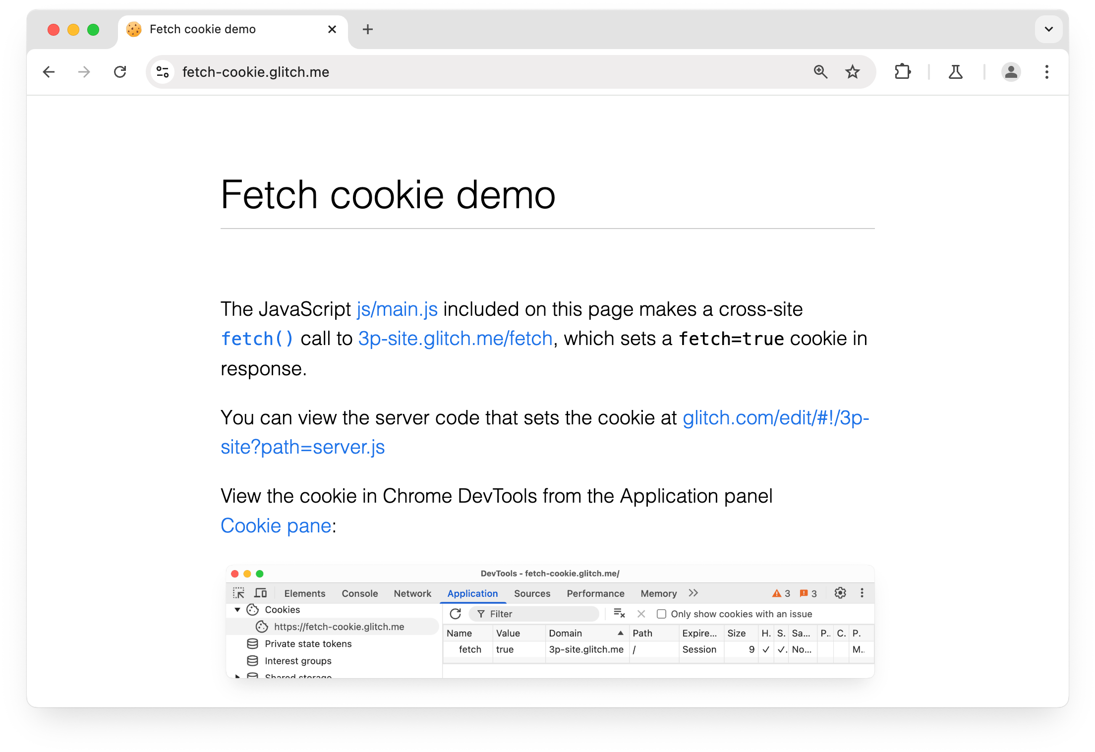 Demonstracja pliku cookie w ramach witryn: fetch-cookie.glitch.me