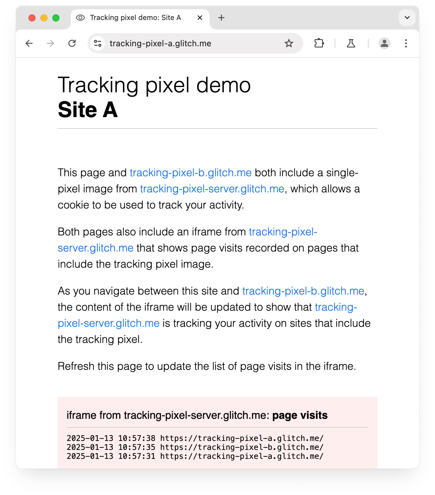 Piksel śledzący – wersja demonstracyjna: tracking-pixel-a.glitch.me