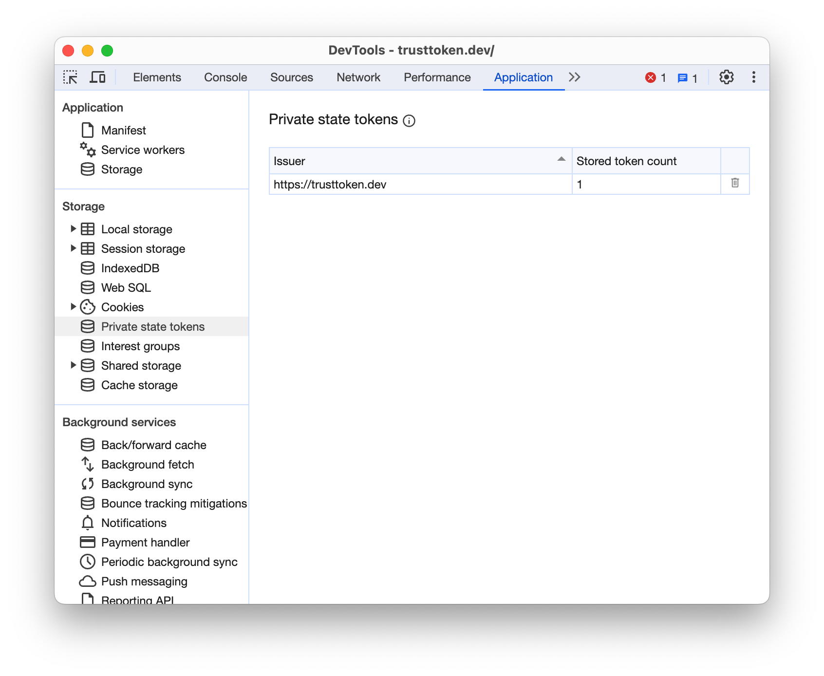 Inspeção do DevTools para a guia Application.