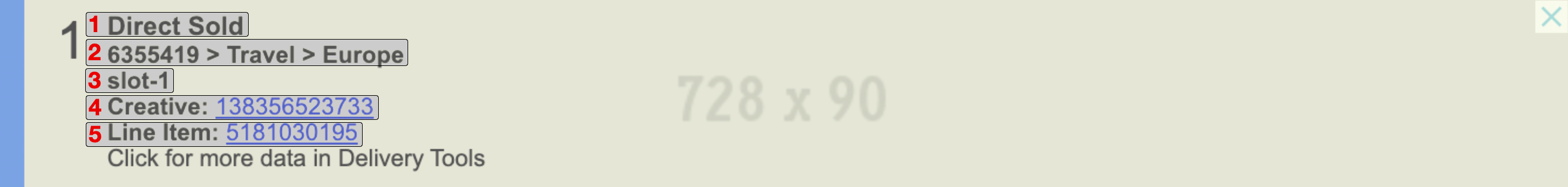 Captura de pantalla de la superposición de anuncios de la Consola del publicador