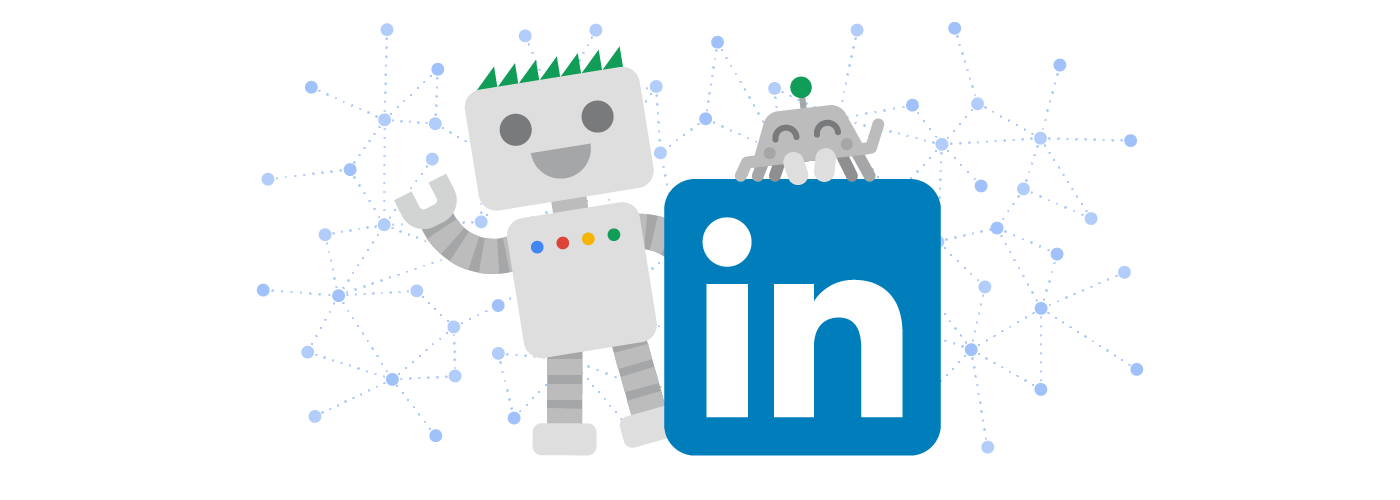 Googlebot and Crawley with the LinkedIn logo and the link warehouse