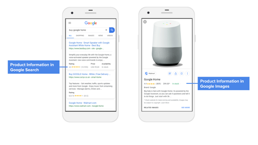 显示商品信息在 Google 搜索和 Google 图片中的可能外观的 Google 搜索结果页