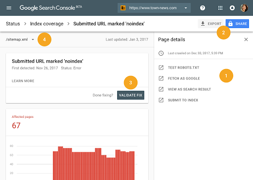 Search Console のインデックス カバレッジのビュー