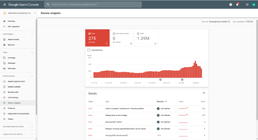 Search Console 中的“评价摘要”增强选项报告