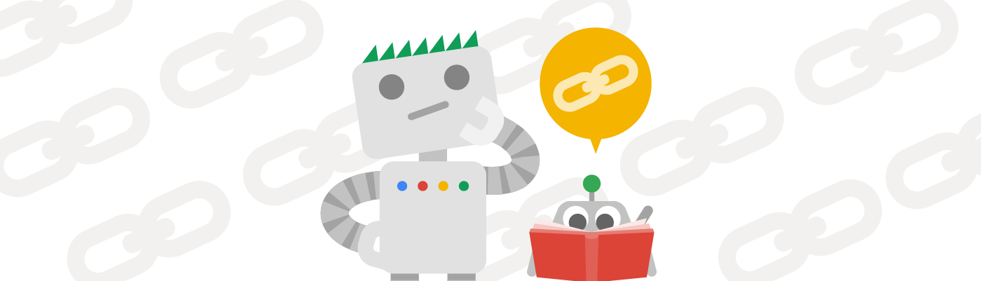 Googlebot مع صديق عنكبوت يفكران في الروابط