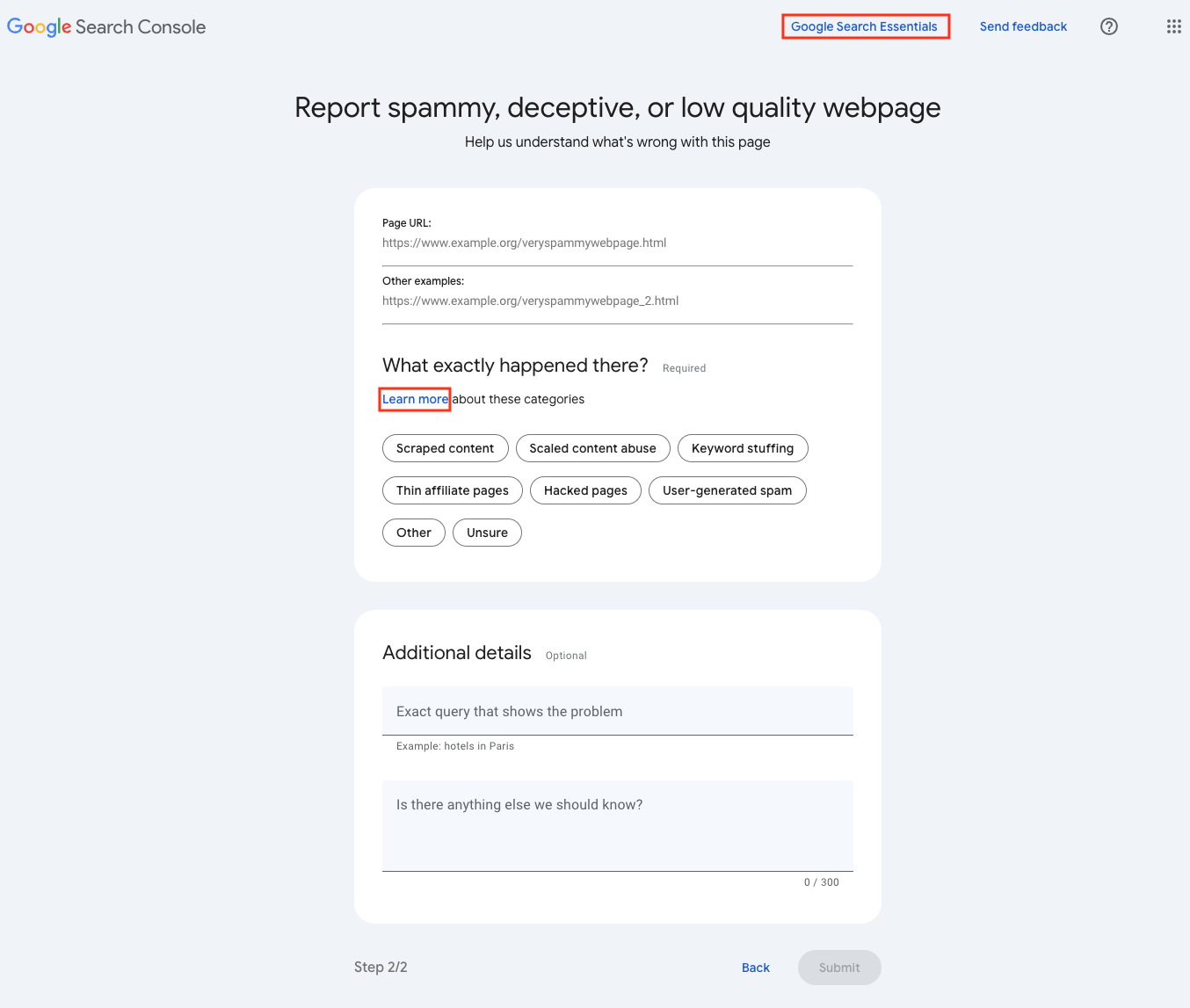 报告中包含一些链接,点击这些链接可详细了解网络垃圾政策。