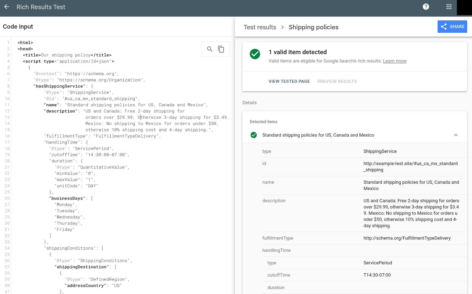 富媒体搜索结果测试中的送货政策标记