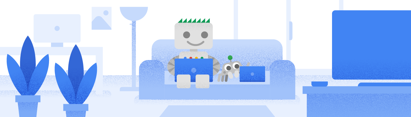 Googlebot 与小伙伴一起坐在沙发上。