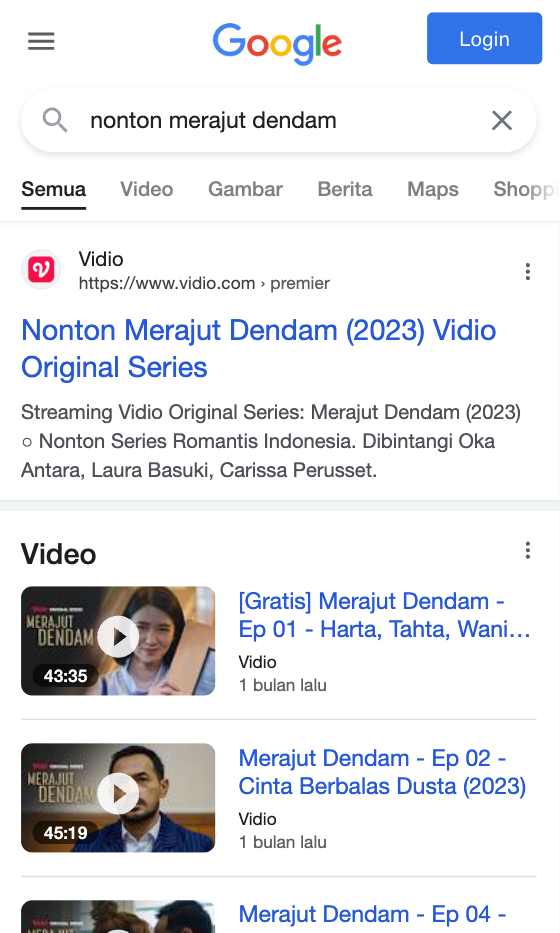 Vidio di tab Semua pada hasil Google Penelusuran