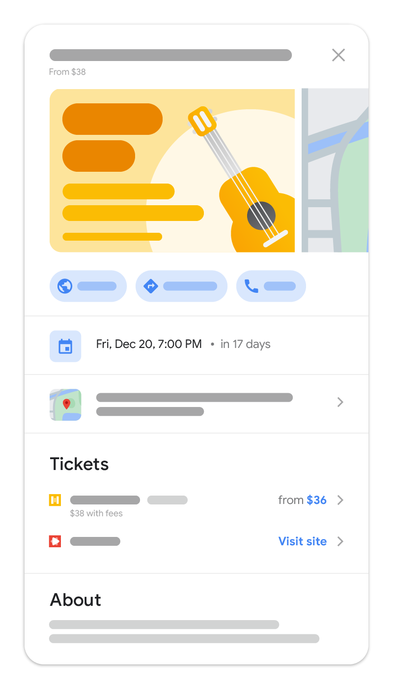 Thông tin cụ thể về sự kiện trên Google Tìm kiếm, sau khi nhấp vào một sự kiện cụ thể