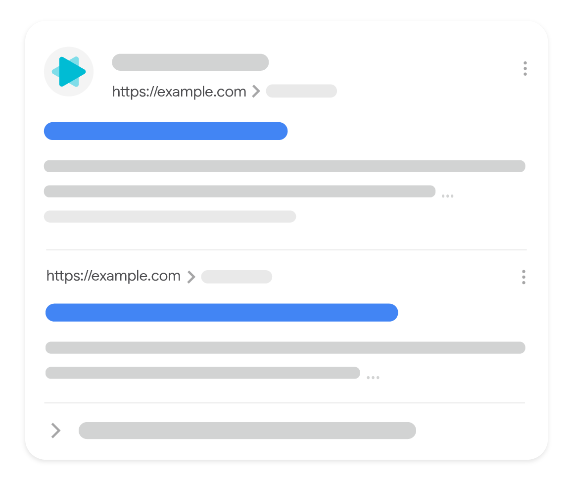 Ilustración de un grupo de alojamiento en la Búsqueda de Google que muestra dos resultados de texto agrupados del mismo sitio