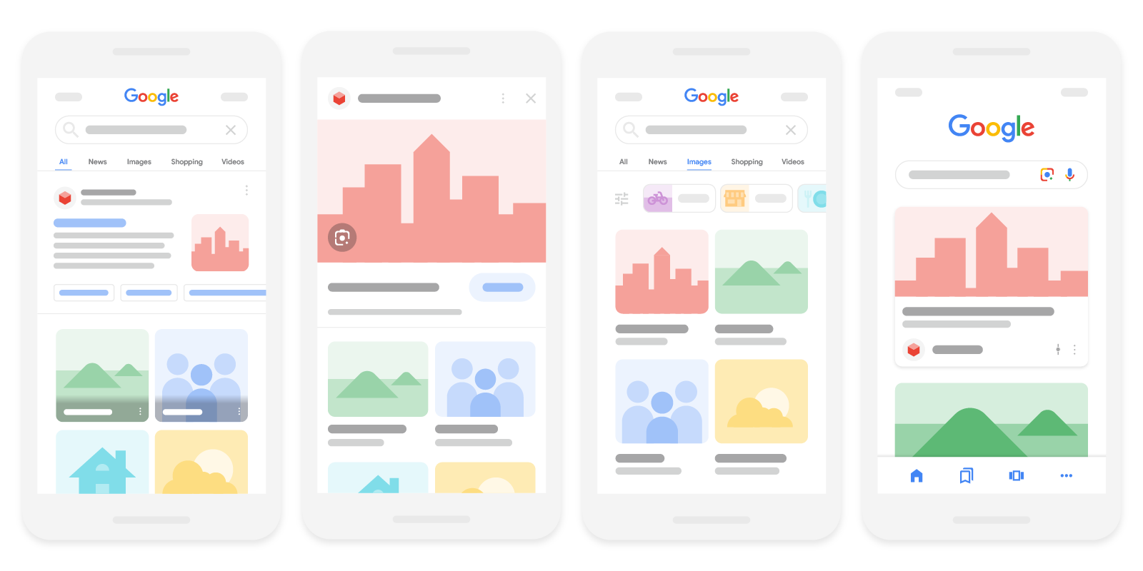 صورة توضيحية تعرض صورًا في نتائج البحث على Google وعلامة التبويب "الصور" وميزة "اقتراحات"