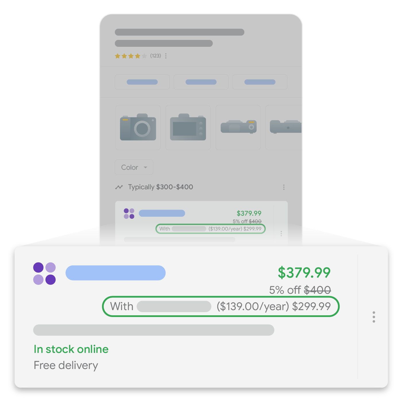 painel de informações do Shopping com preço de fidelidade nos resultados da pesquisa