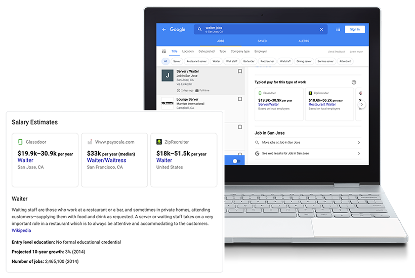 معلومات الرواتب المقدّرة في تجربة البحث عن الوظائف على &quot;بحث Google&quot;