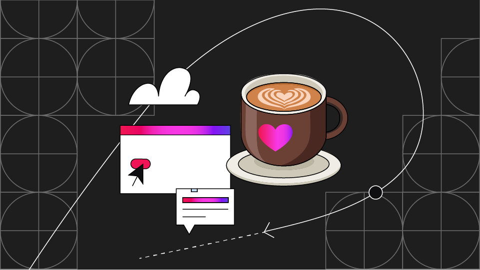 Image d&#39;une tasse à café avec une page de navigateur Web et une interface de chat en arrière-plan