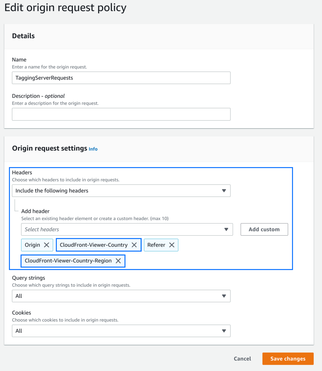 Kopfzeileneinstellungen in AWS CloudFront