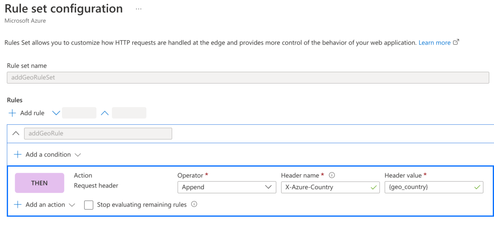 Screenshot of the Azure Front Door configuration