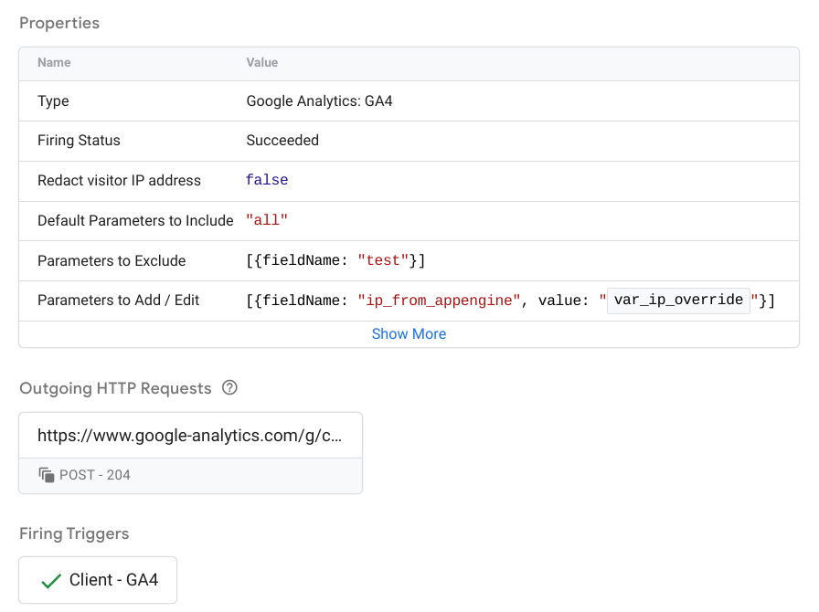 צילום מסך עם פרטי התג של Tag Manager