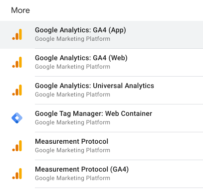 图片：显示了跟踪代码管理器中的“Google Analytics：GA4（应用）”客户端选项