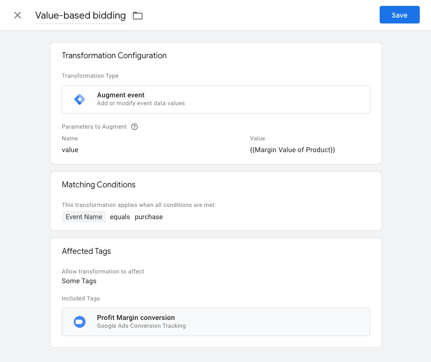 Screenshot einer Transformation mit Parametern zur Datenerweiterung