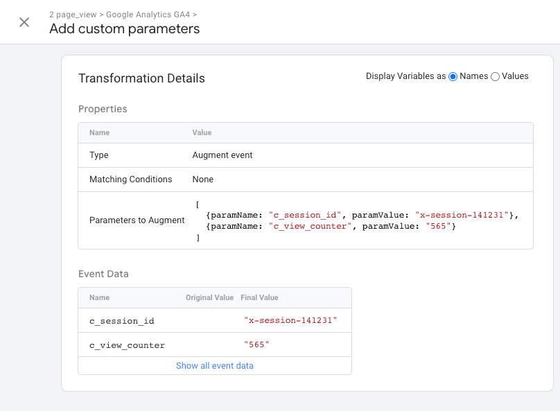 تعرِض Tag Assistant تفاصيل عملية
تحويل.