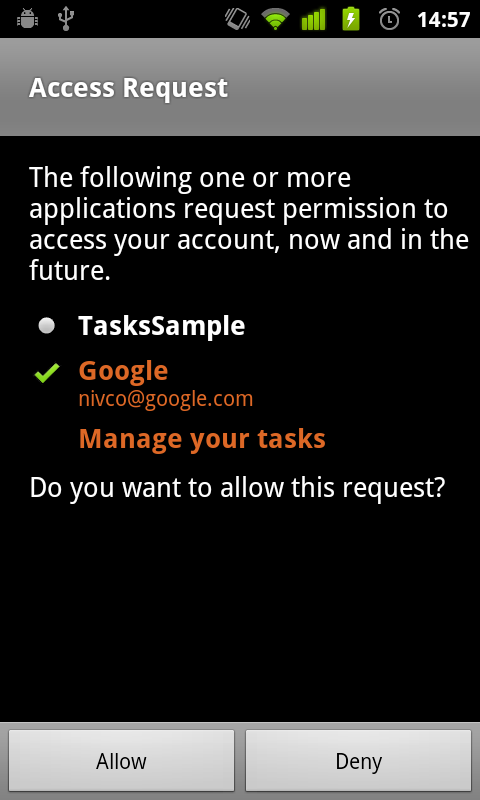 Authorization dialog