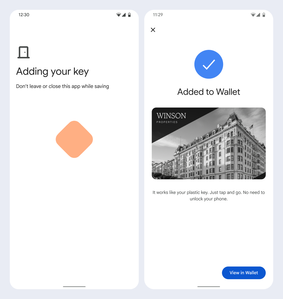 Di layar pertama, aplikasi menyimpan ID ke ponsel pengguna. Di
            layar kedua, ID disimpan dan pesan berhasil akan muncul.