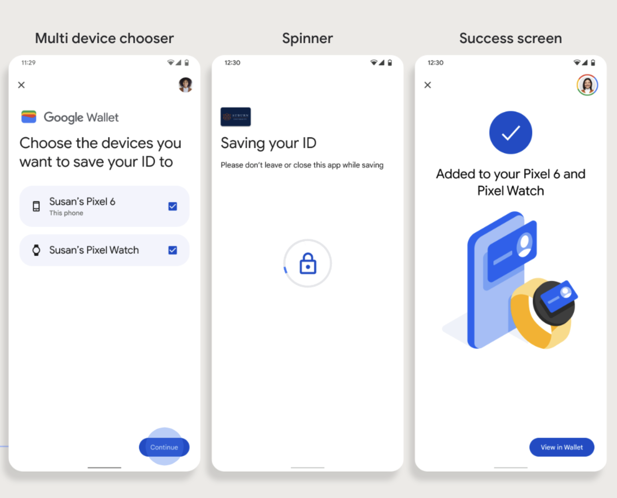 UX mock up of a wear-enabled provisioning flow.