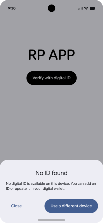 O usuário recebe um erro se não tiver um documento de identificação digital