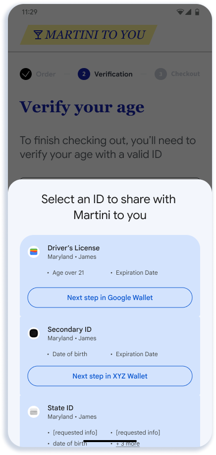 User sees available eligible credentials