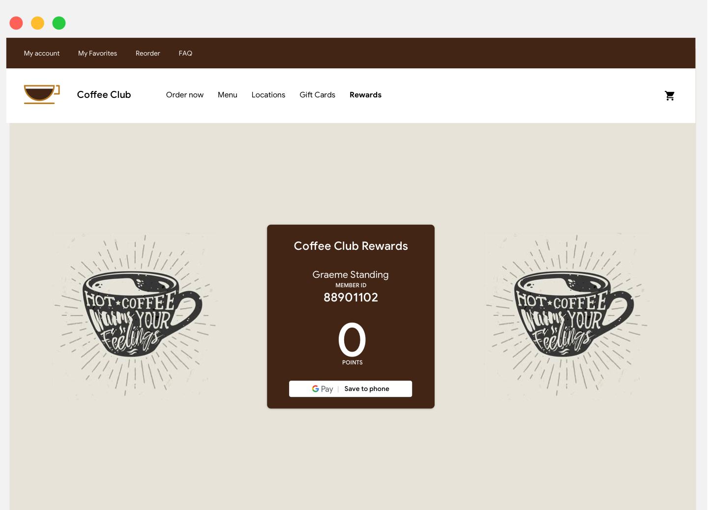 Exemple de page de site Web avec le bouton "Enregistrer dans Google Pay"