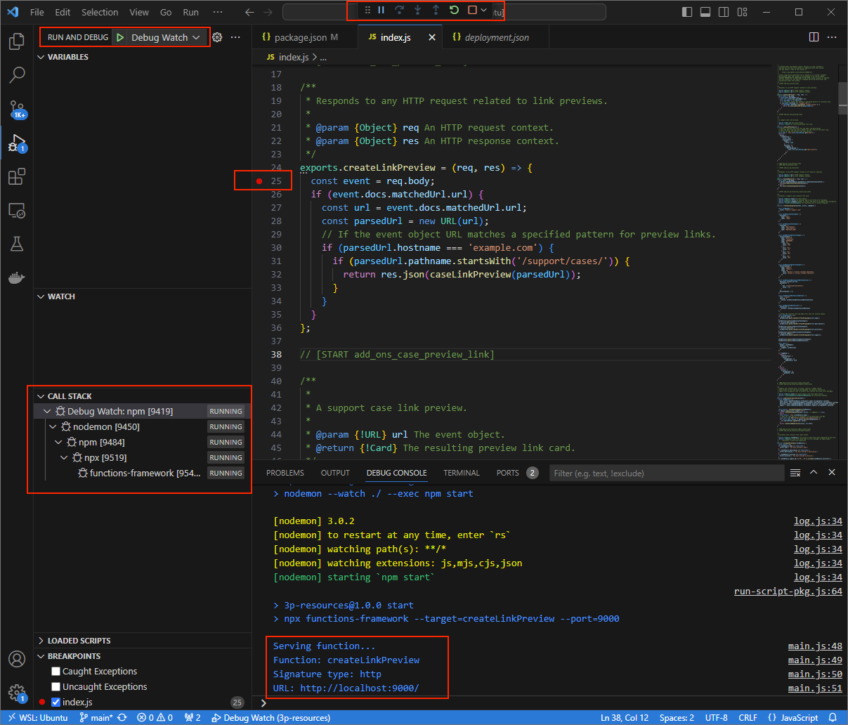 La aplicación se está ejecutando y escucha solicitudes HTTP en el puerto 9000.