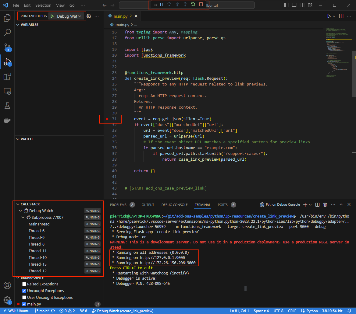 L&#39;application s&#39;exécute et écoute les requêtes HTTP sur le port 9000.