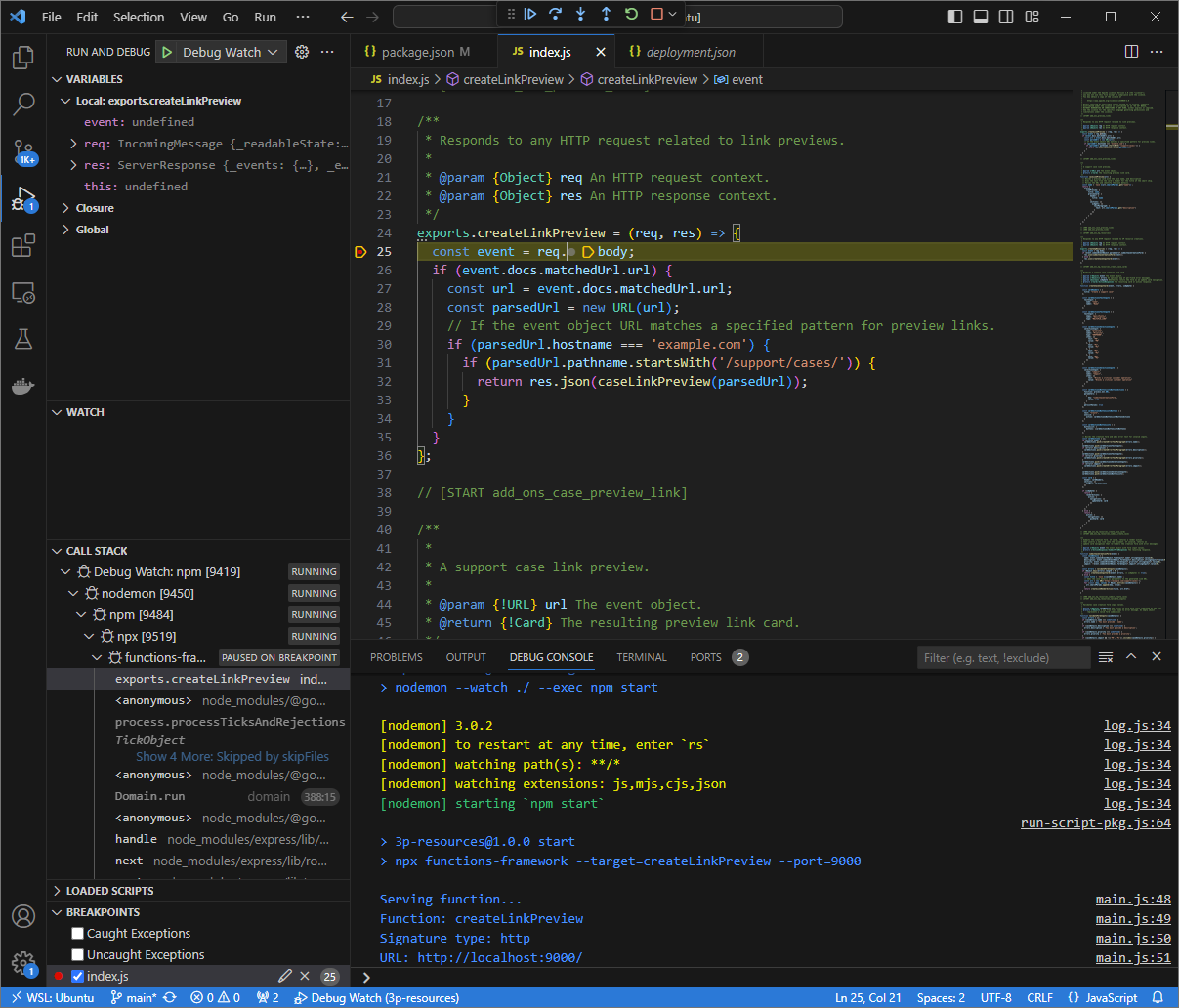 执行会在设置的断点处暂停。