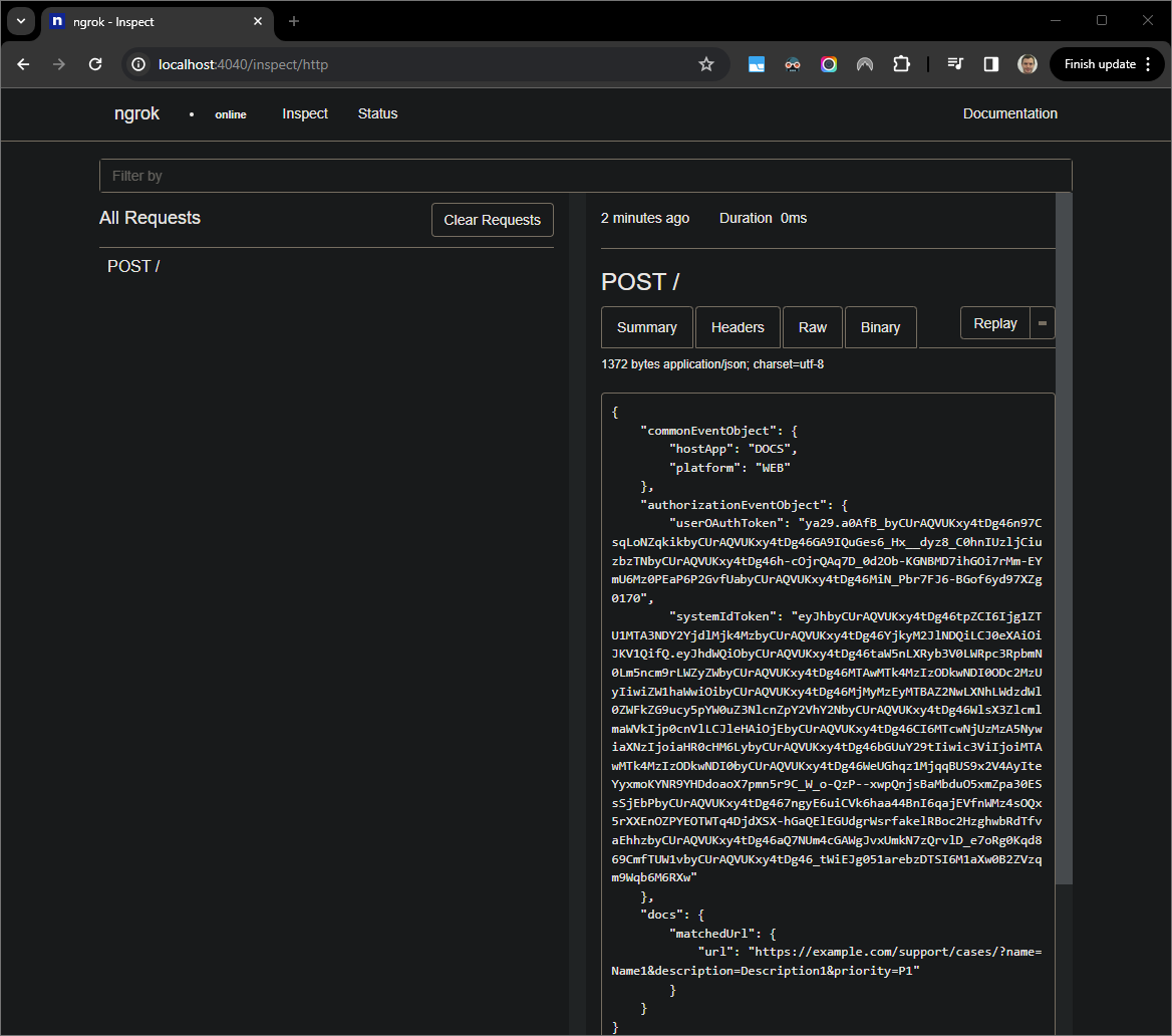 ngrok uygulaması tarafından barındırılan web arayüzünden gelen HTTP isteği.