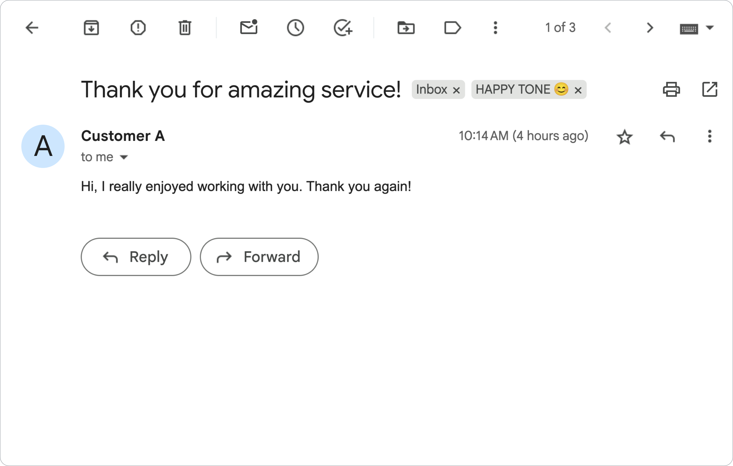 一封带有积极情绪的 Gmail 邮件。