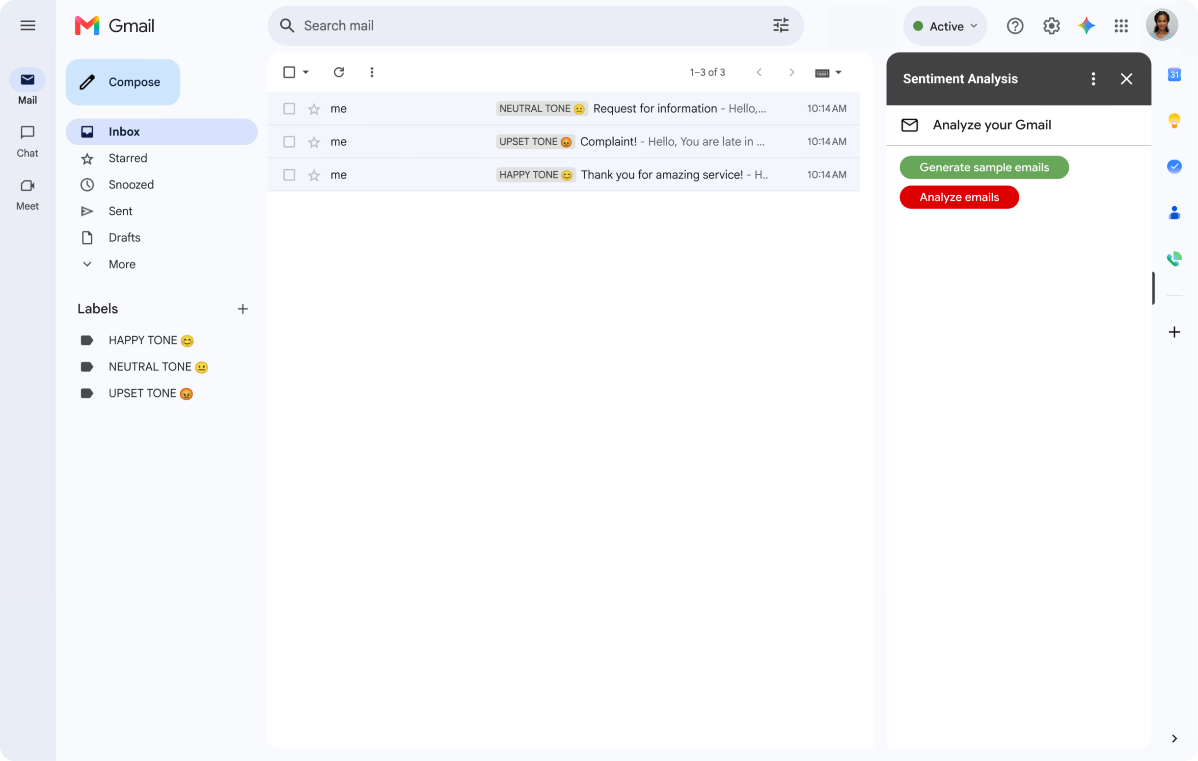 在侧边栏中扩展 Gmail 的 Google Workspace 插件。