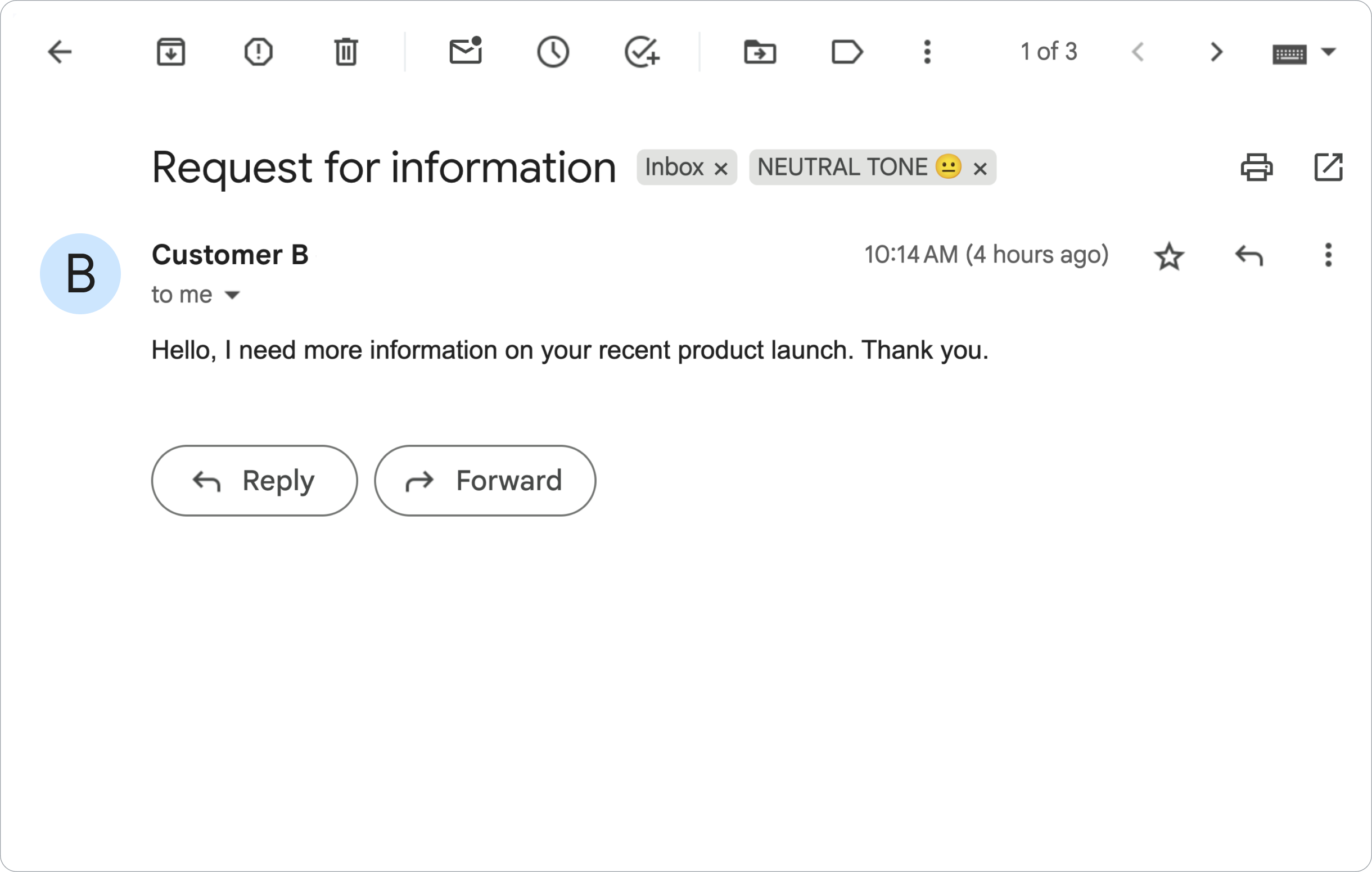 具有中性情感的 Gmail 邮件。
