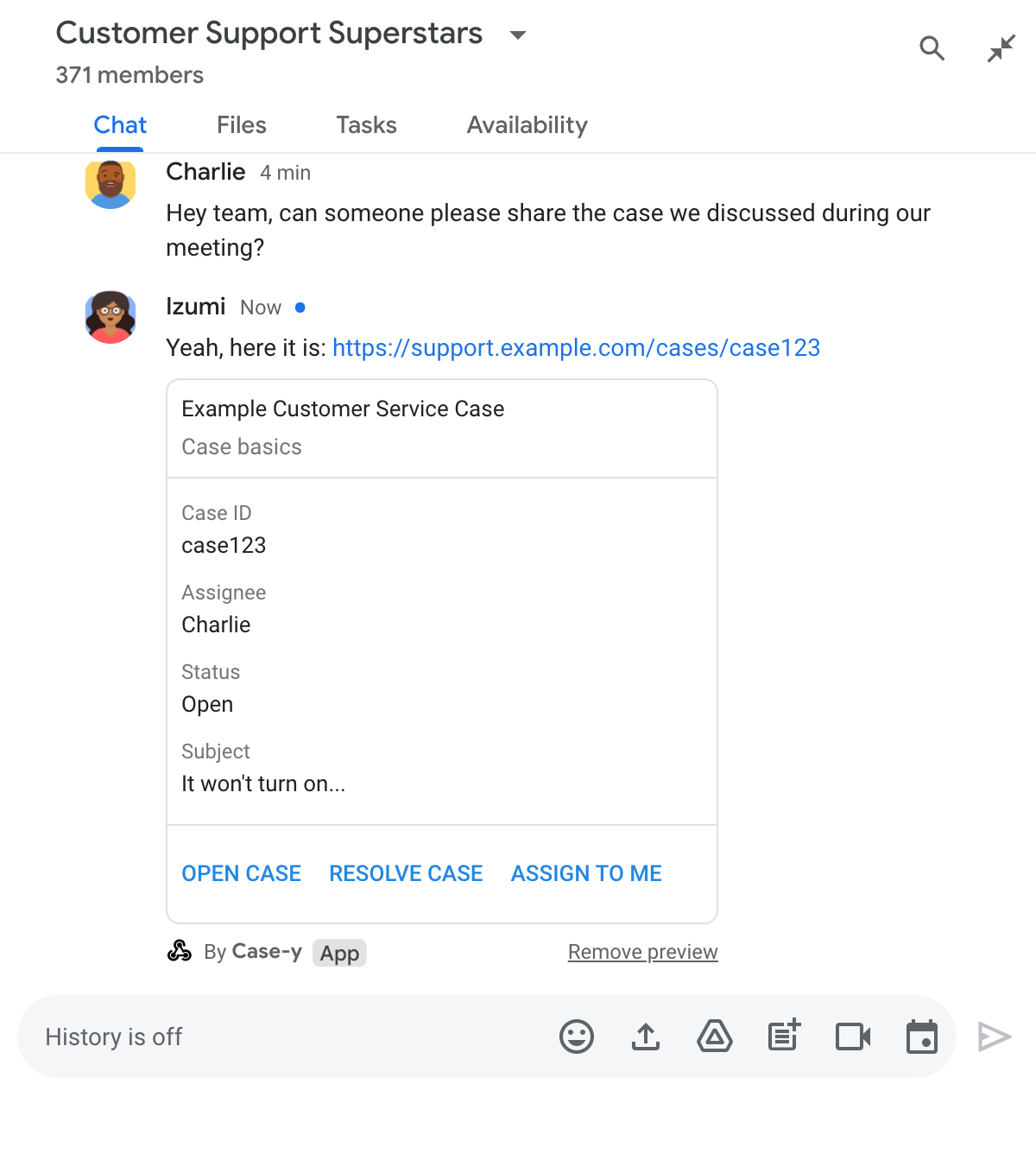 La app de chat muestra una vista previa de un vínculo adjuntando una tarjeta al mensaje