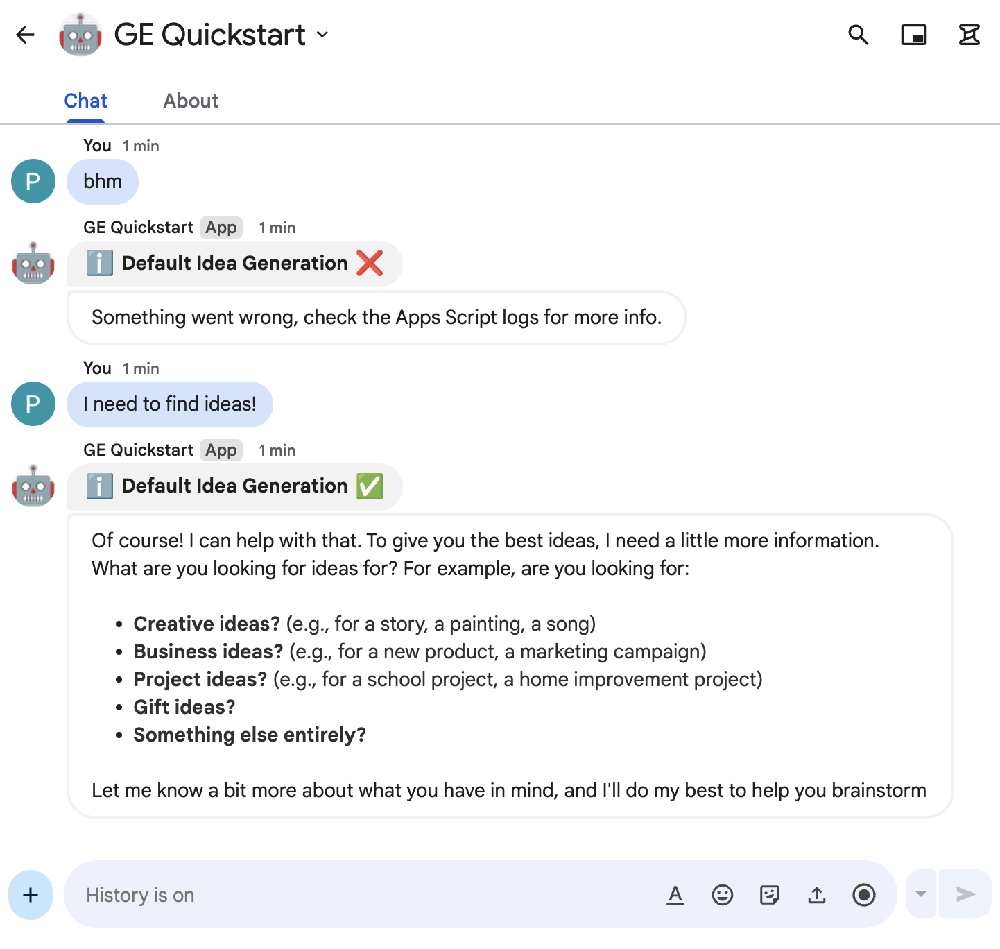 Idea Generation-Agent als Chat-App.